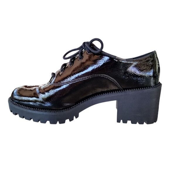 MIX NO. 6 | Black Oxford Heels Chunky Lug Sole Faux Vegan Leather Shiny Goth10 - Picture 8 of 15